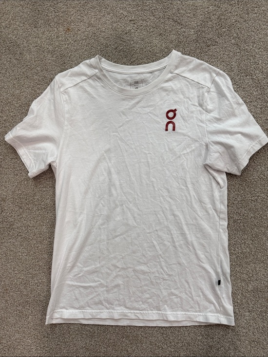 On Running Other - On Running White Short Sleeve Tee with Red Chest Logo